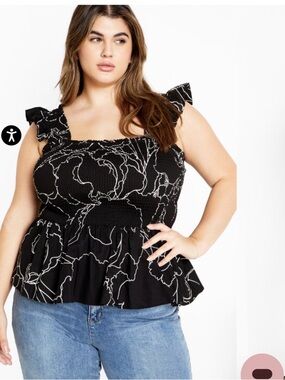 City Chic Black Floral Smocked Peplum Camisole